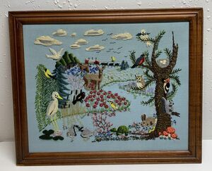AMERICAN WILDLIFE Framed Wall Art Completed Vtg Crewel Embroidery Paragon 21x25